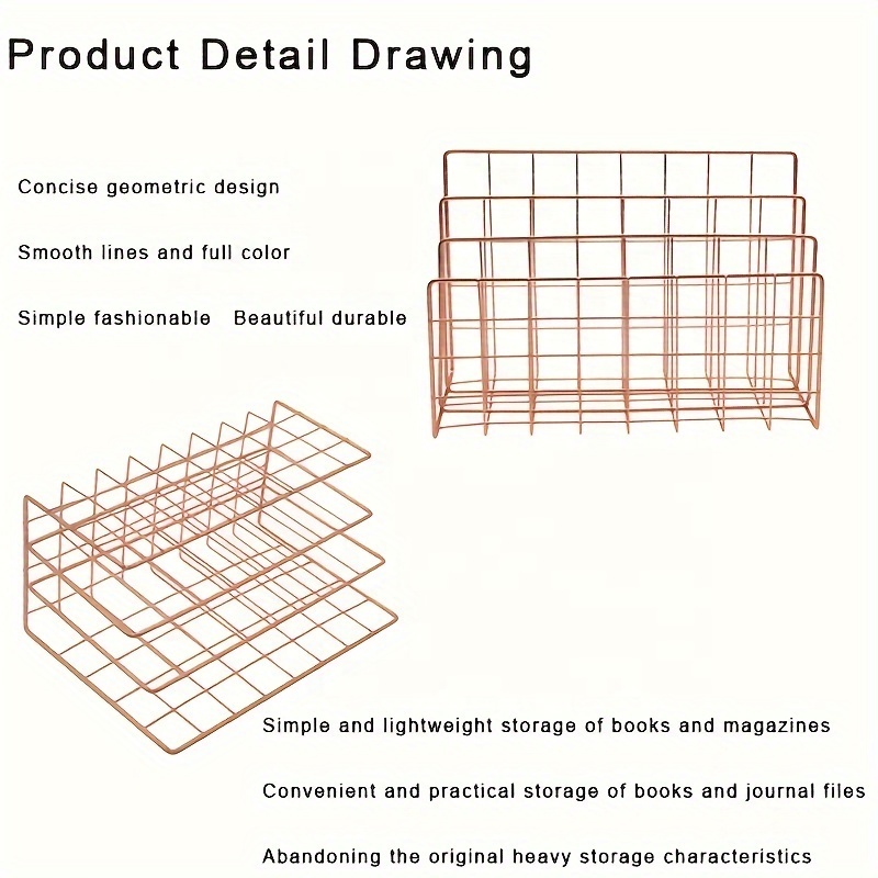 Three-Grid Metal Iron Art Desktop Bookshelf Multifunctional Magazine & File Storage Rack product view