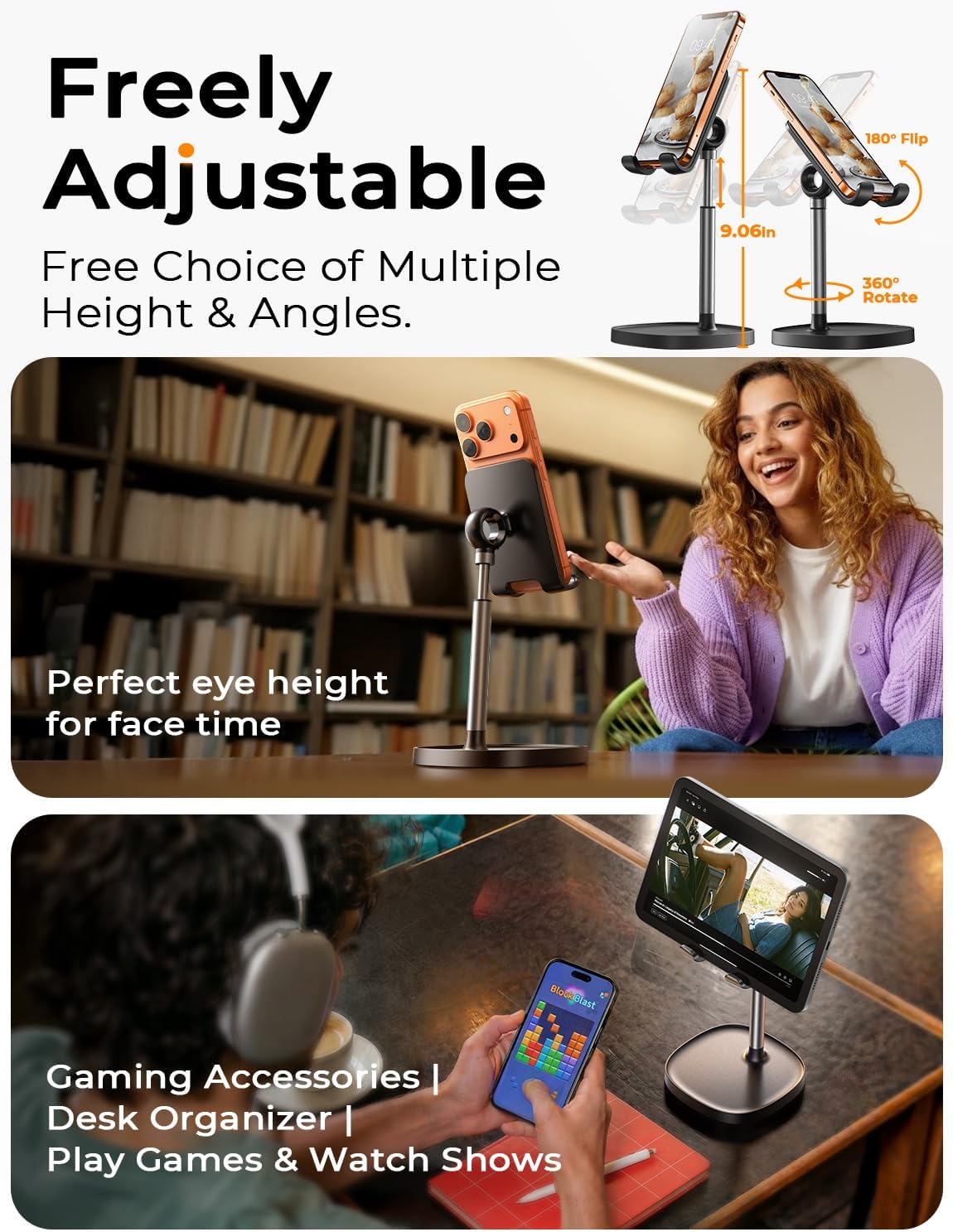 Cell Phone Stand Phone Holder for Desk, Gaming for Nintendo Switch | Office Desk Accessories for Women, product view