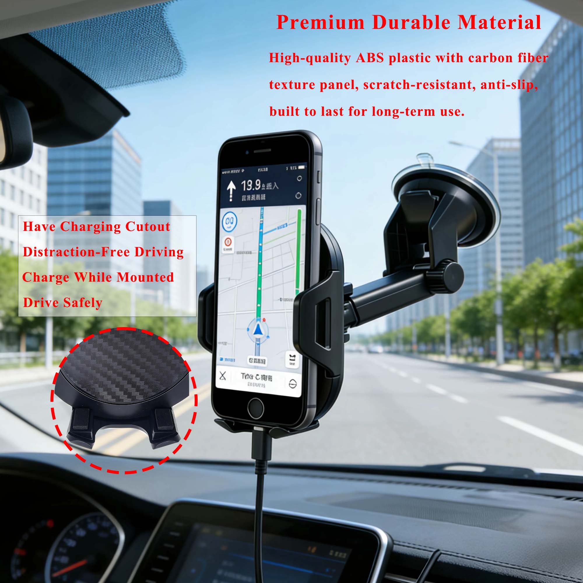 3-in-1 Adjustable Height Rotatable Phone Holder Telescopic Arm Air Vent Mount Sturdy Secure Hands-Free Stand car phone holder product view