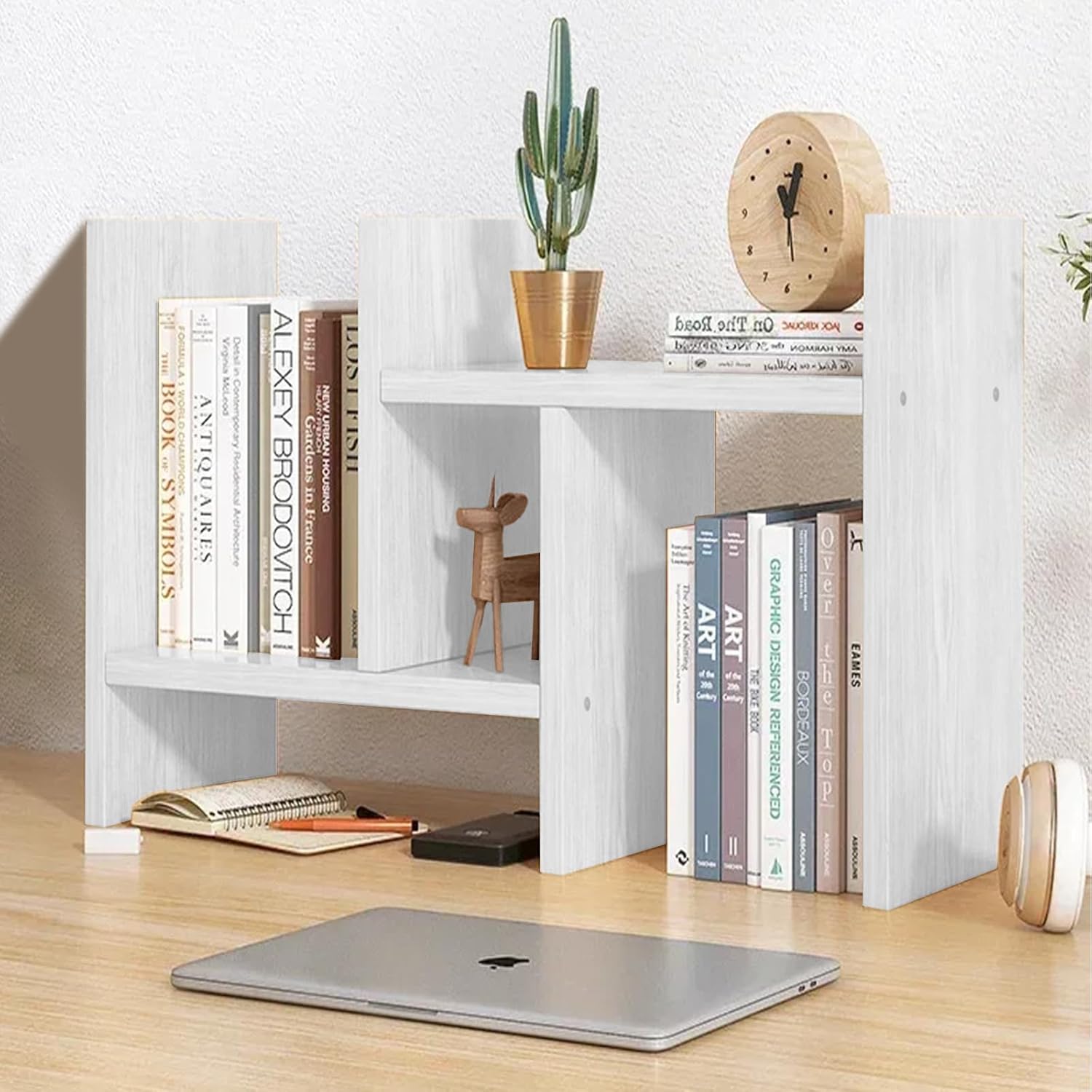 Wooden Desk Organizer Shelf Adjustable 2-Tier Tabletop Mount Bookshelf for Home & Office Storage product view