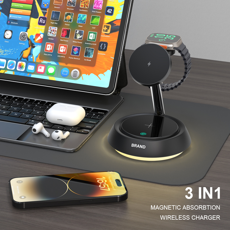 Best Selling Multifunctional Magnetic Phone Holder 3 in 1 Wireless Charger Stand for IPhone product view