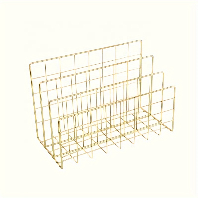 Three-Grid Metal Iron Art Desktop Bookshelf Multifunctional Magazine & File Storage Rack product view