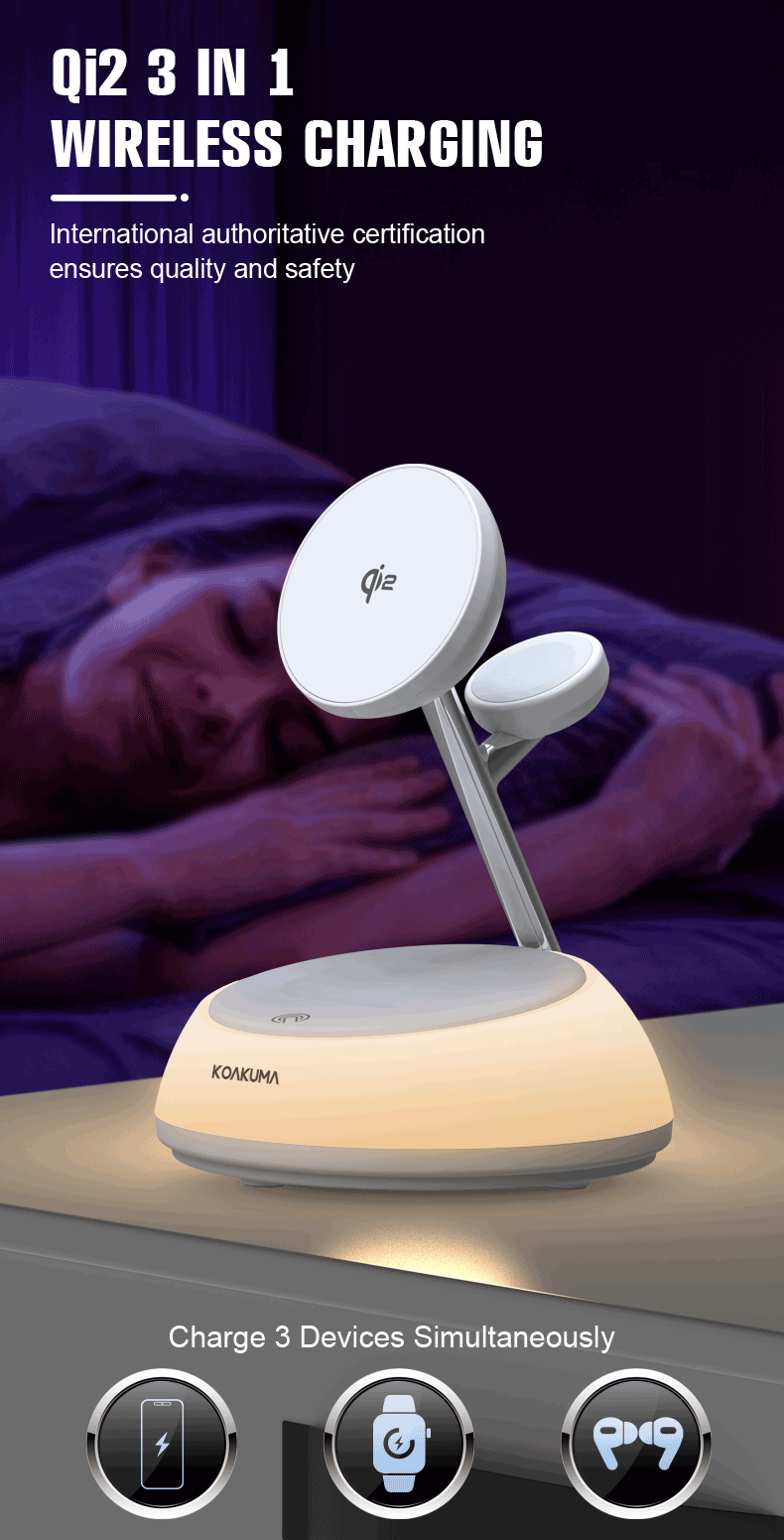 New Electronics Products 2025 Magnetic Qi2 Phone Stand 3-in-1 LED Desk Table Lamp with Wireless Charger detail
