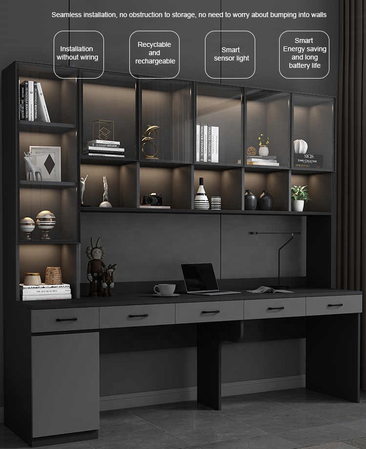 JYN Double Desk Cabinet Home Office Bookshelf Combination Home Student Use Desktop Computer Desk Integrated Bookcases product view