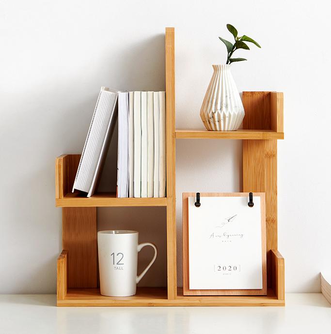 Multipurpose Design Bamboo Desktop Book Rack Bookshelf Slots Door for Home Office product view