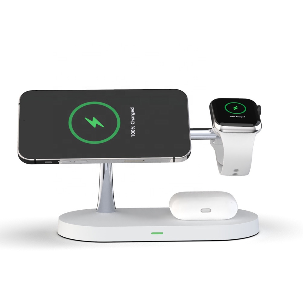 15W Quick Charging Phone Stand USB Port 5-in-1 Zinc Alloy Multi-Function Magnetic Wireless Charger Holder Mobile Phone Earphone product view