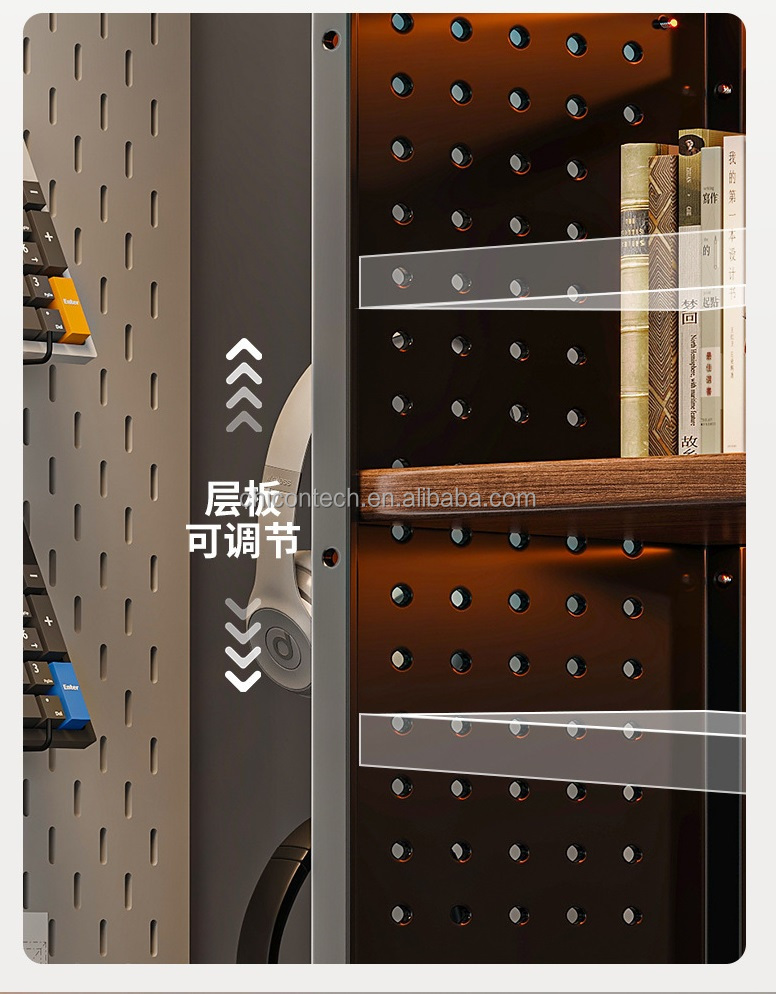 Multilayer Wood Desktop Bookshelf with Double Tiers Heightening Computer Arrogance Home Desktop Storage Shelves with Hole Board detail