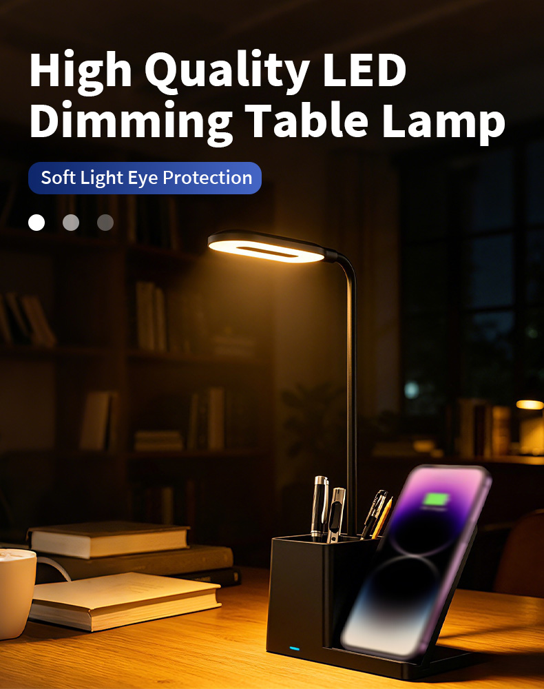 3 in 1 Pen Holder Desk Lamp and Wireless Charger 15W Phone Charger Fast Charging with Lamp With Holder for Phone detail