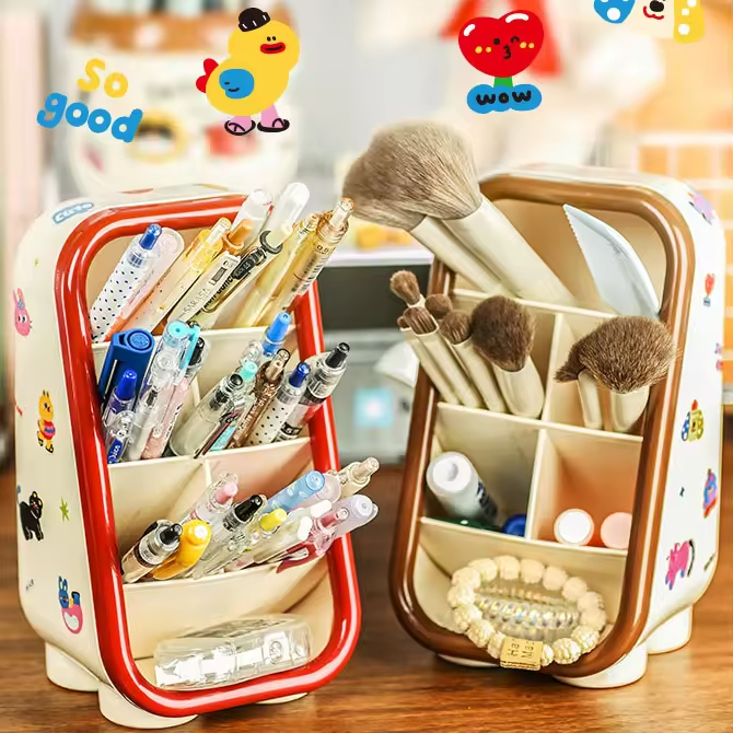 Cute Cartoon Multifunctional Four-Tier PP Plastic Injection Office Organizer Home Desk Table School Stationery Pen Holder