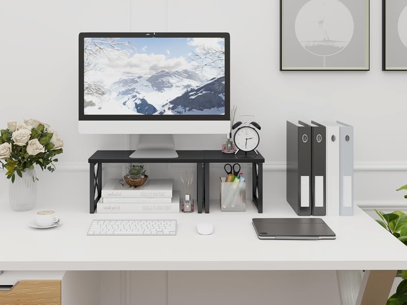 Wood Desktop Shelf 2 Tier Adjustable Matte Finish Small Bookshelf Organizer Freestanding Stackable Desk Stand Storage Bathroom detail