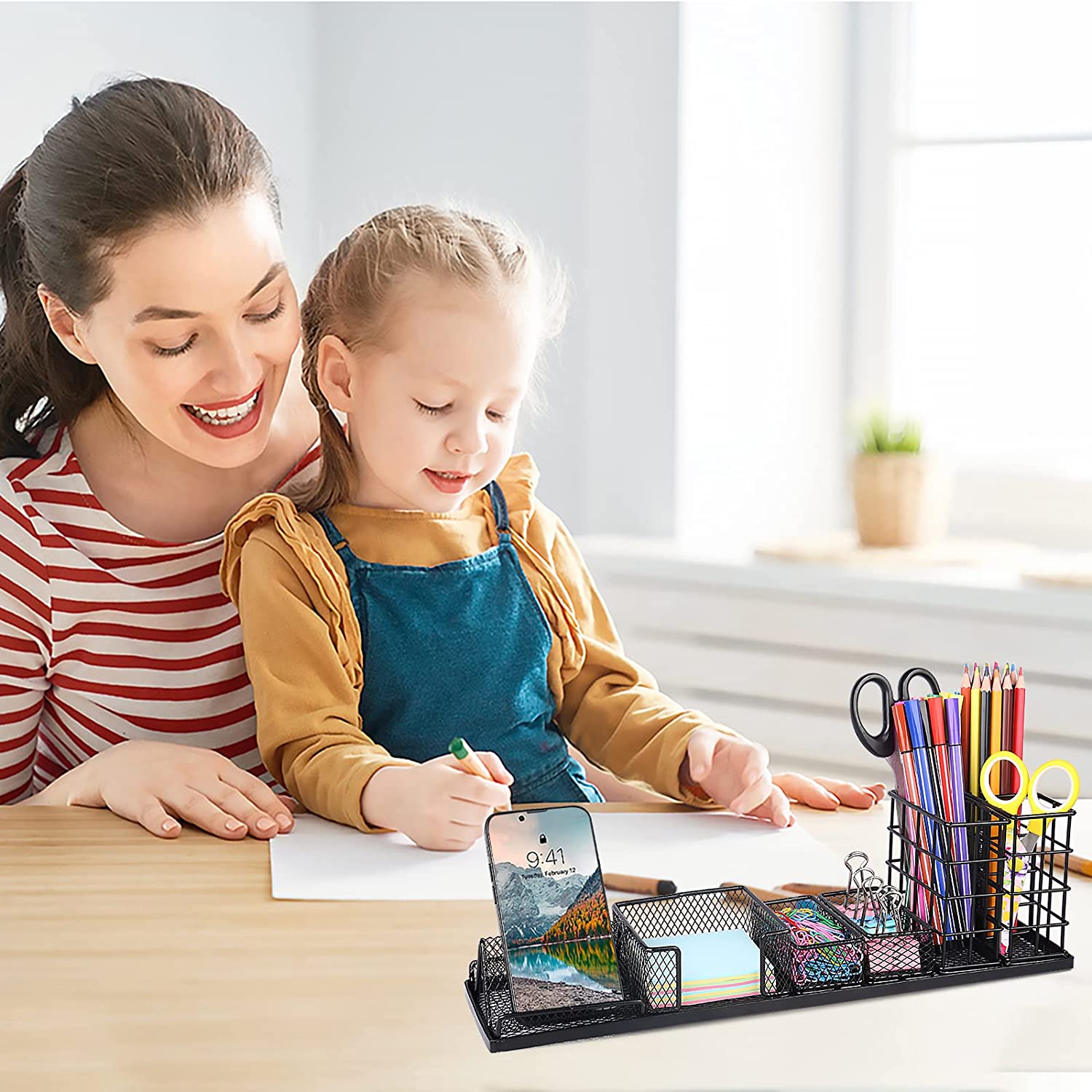 Office Desk Storage Trays Organizer Adjustable Pen/Pencil Holder Multifunction Detachable Design Metal Single Tier Black product view