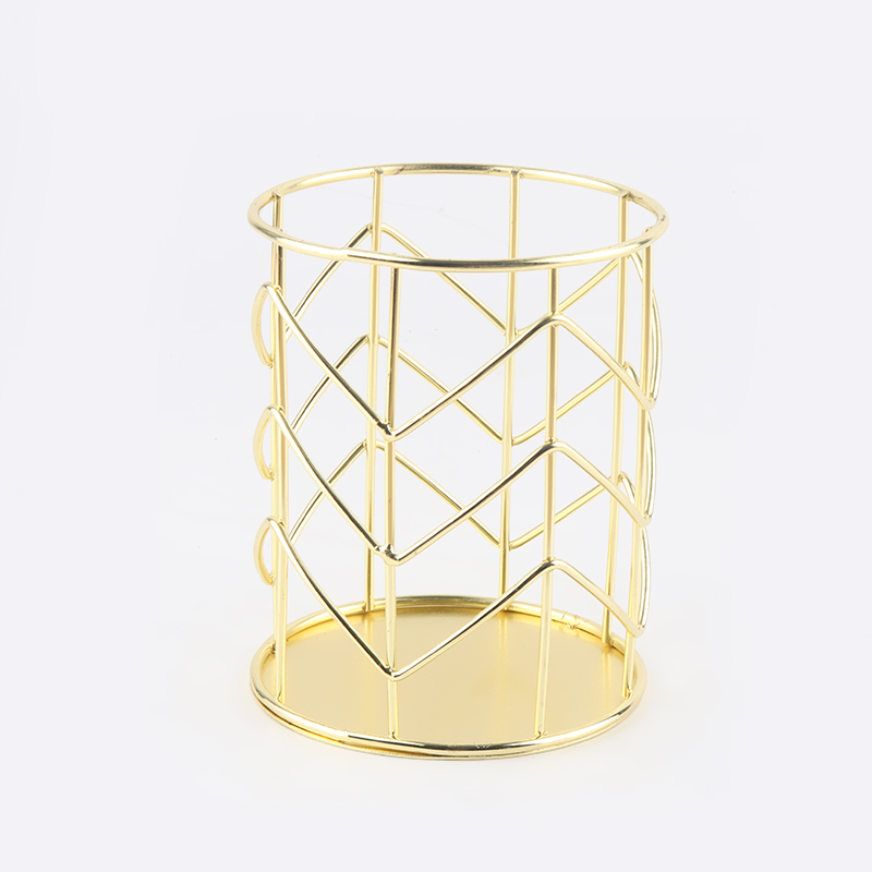 New Arrivals Metal Mesh Pen Container Makeup Brush Pot Holder Desk Organizer Wire Metal  Gold Pencil Holder detail