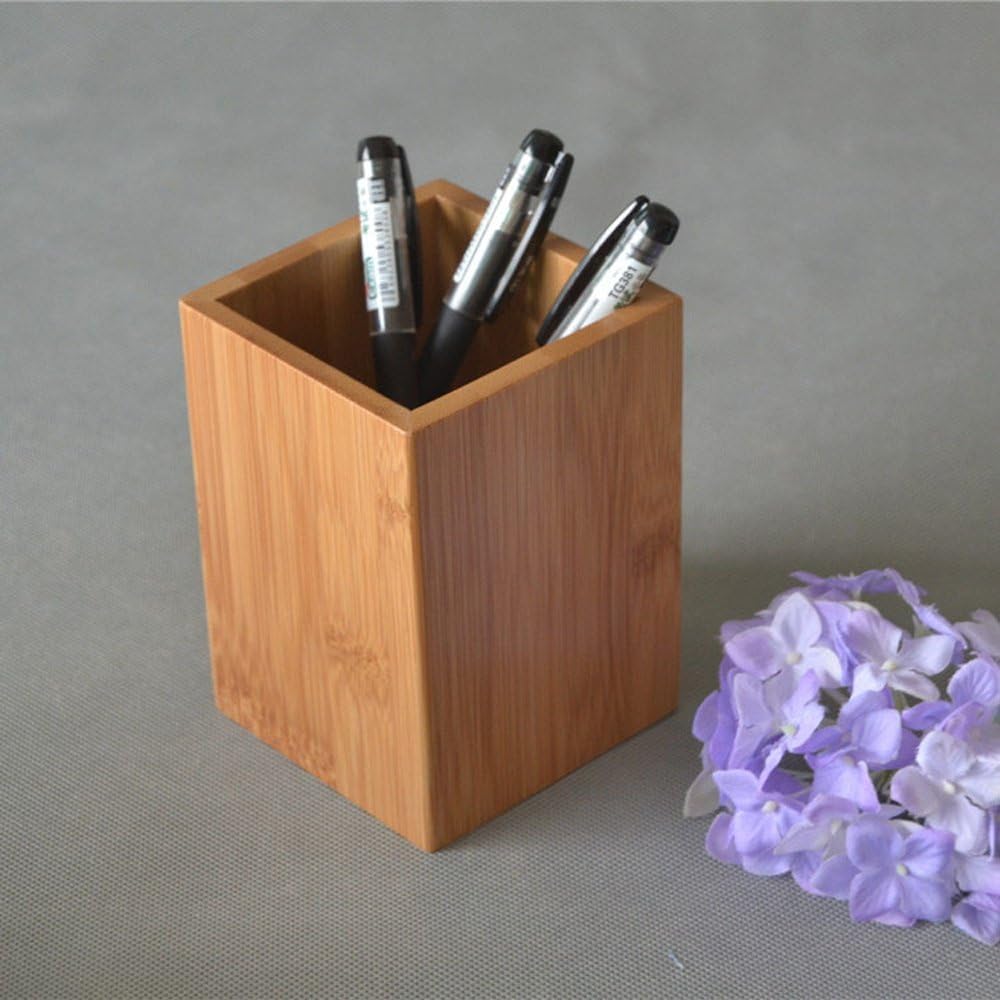 Bamboo Wood Modern Handmade Desk Pen Pencil Holder Boxes Stand Multi-Purpose Use Single Tier Storage Organizer product view