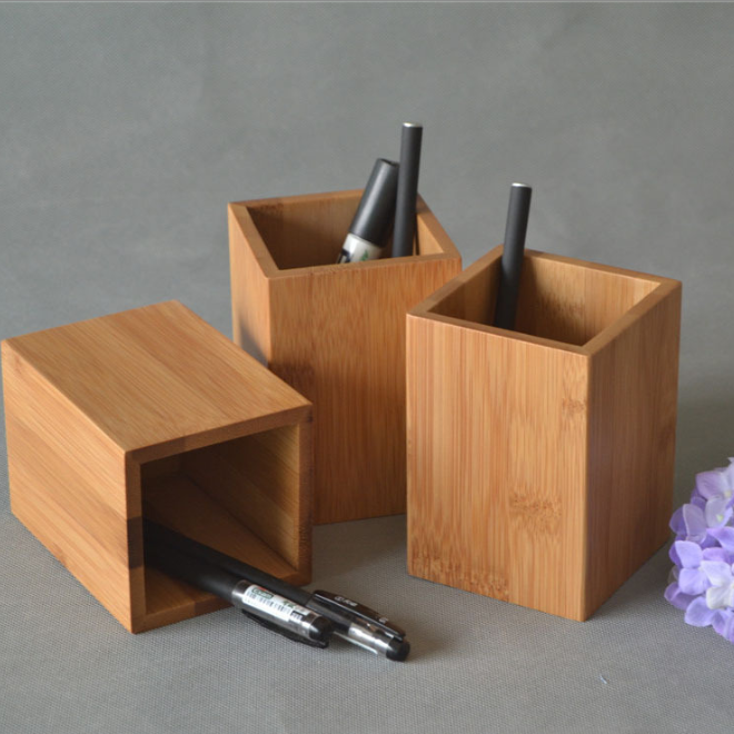 Factory Customized Modern Multifunction Bamboo Pen Holder Stand Creative Wood Pencil Holder Office Organizer Handmade Storage product view