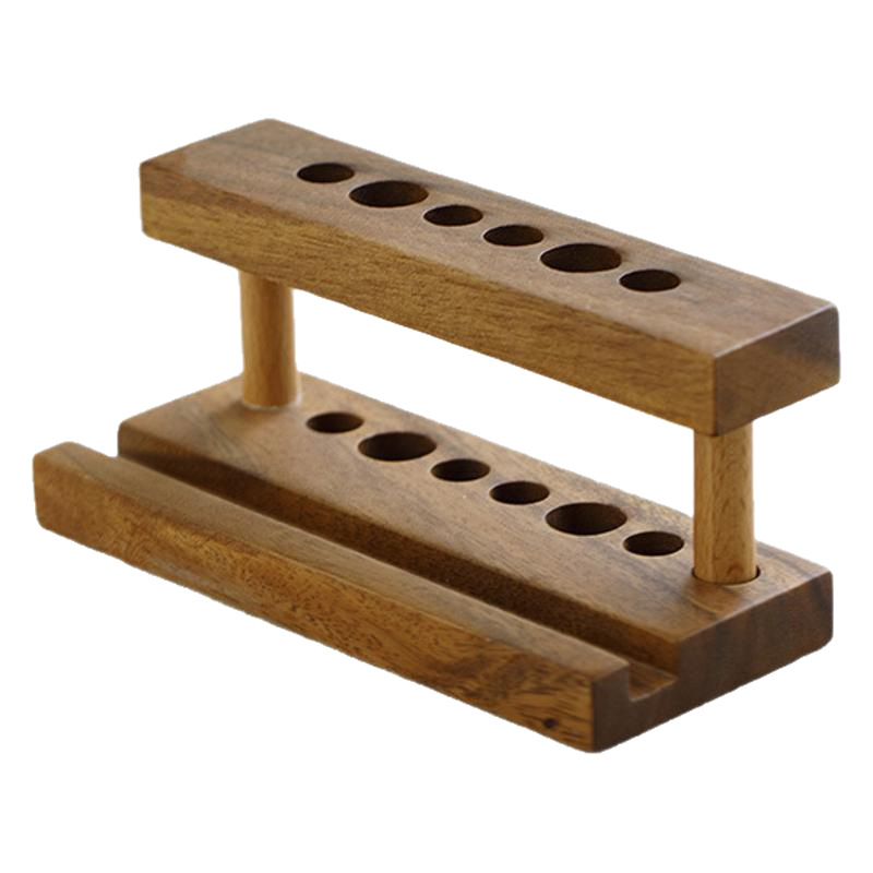 Custom Wood 2-tier Standing Pen Holder Desktop Tubular Penrack Multi-hole Phone and Pen Stationery Storage Rack for Office product view