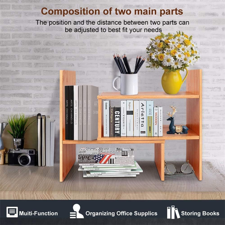 Wood Craft Distressed Gray Solid Wood Desktop Storage Organizer Display Shelf Book Rack Office Desk Bookshelf Wooden Handicraft product view