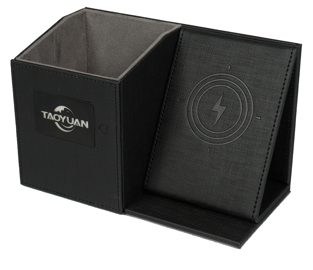 2020 Newest Leather Pen Holder Wireless Charging Box with MICR USB Port Eco-friendly Office Desktop Stationery Organizer detail