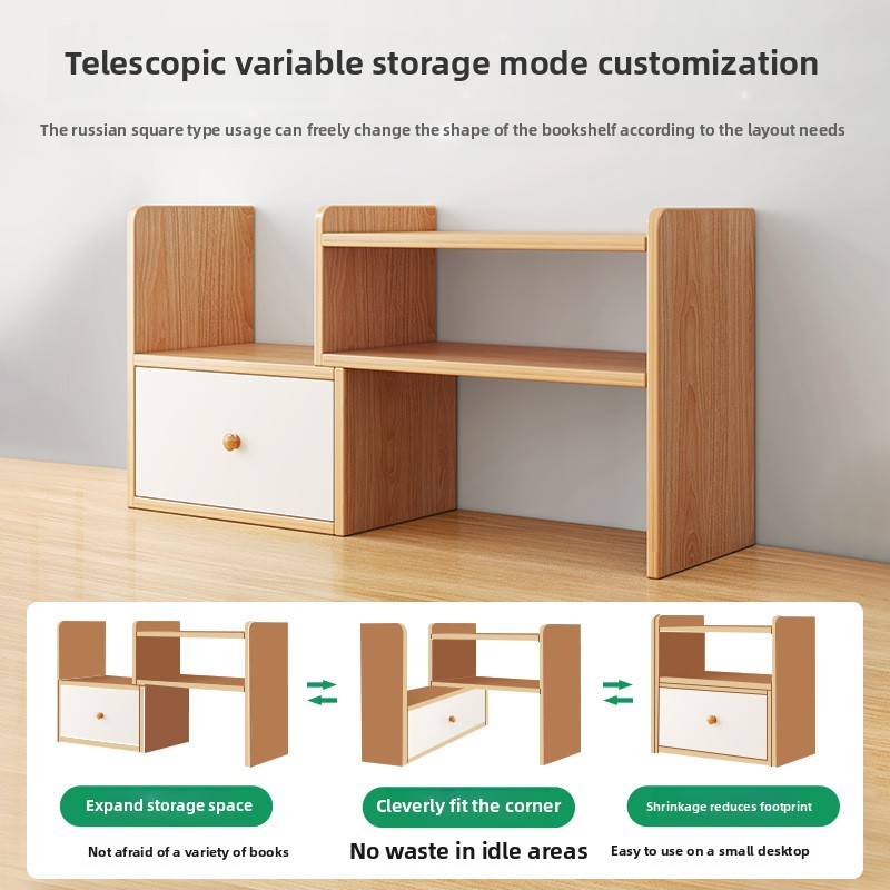 Small Multi-Layer Desktop Storage Rack Wooden Bookshelf for Home Dormitory Study Table Good Things Multi-Corner Desk Organizer detail