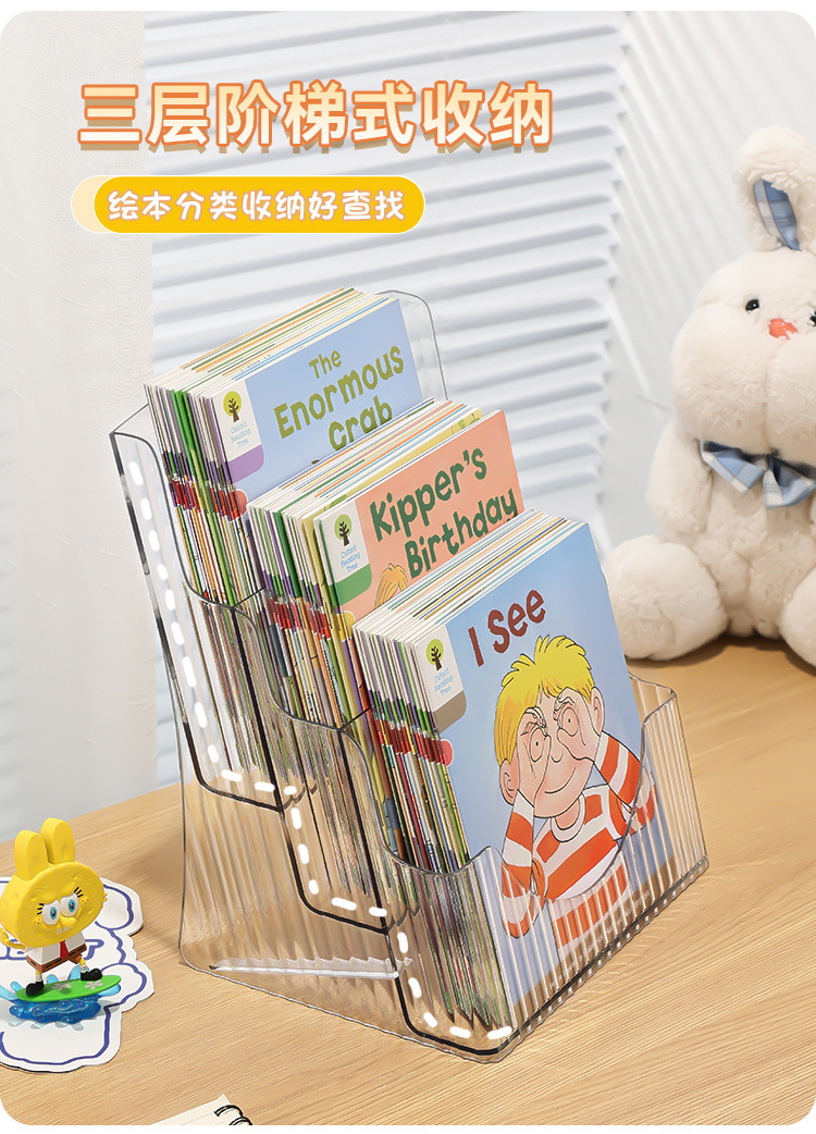 Desktop Bookshelf Children's Picture Book Display Rack Poster Magazine Storage Artifact Transparent Acrylic Ladder Rack detail