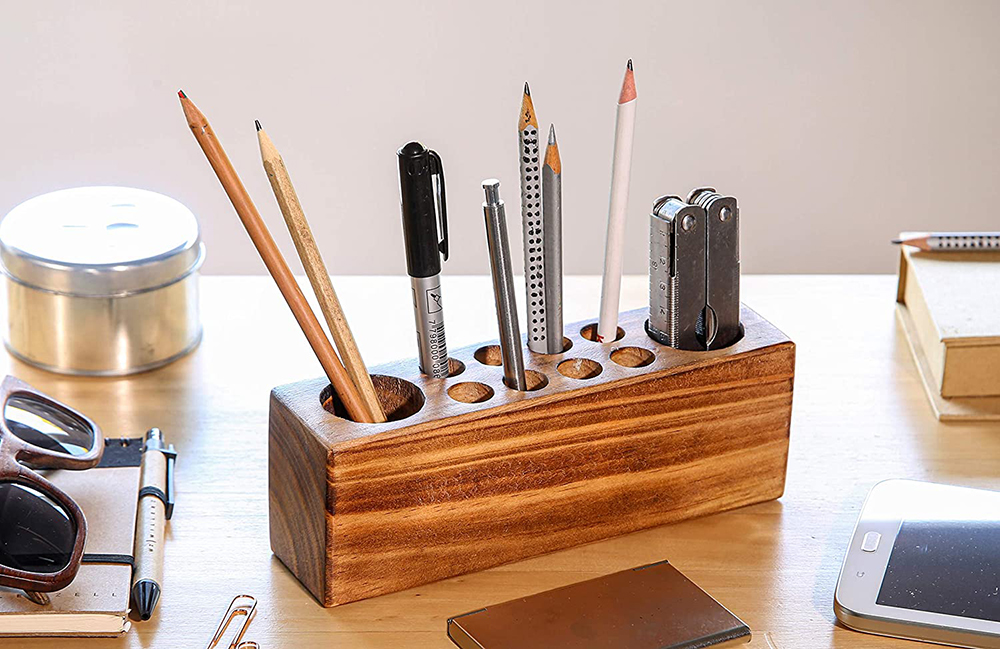 Rustic Wooden Pencil Holder, Fountain Pen Holder, Office Pens Holder for Desk product view