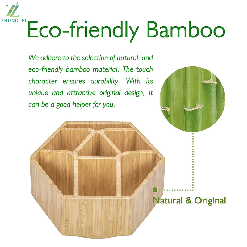 Multi-Function Bamboo Rotating Organizer Pen Holder detail