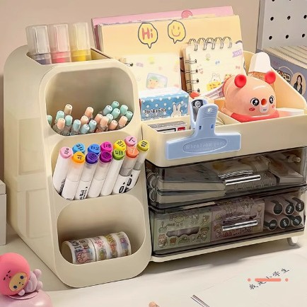 JX Plastic Desktop Storage Box Drawer Type Stationery Student Office Large Capacity Multifunctional Pen Holder product view