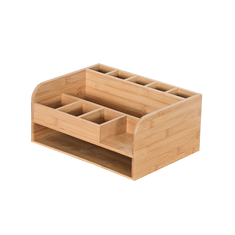 5 Compartments Rectangle Bamboo Office Organizer Desk Dispenser with Modern Design Pen Letters & Phone Holder detail
