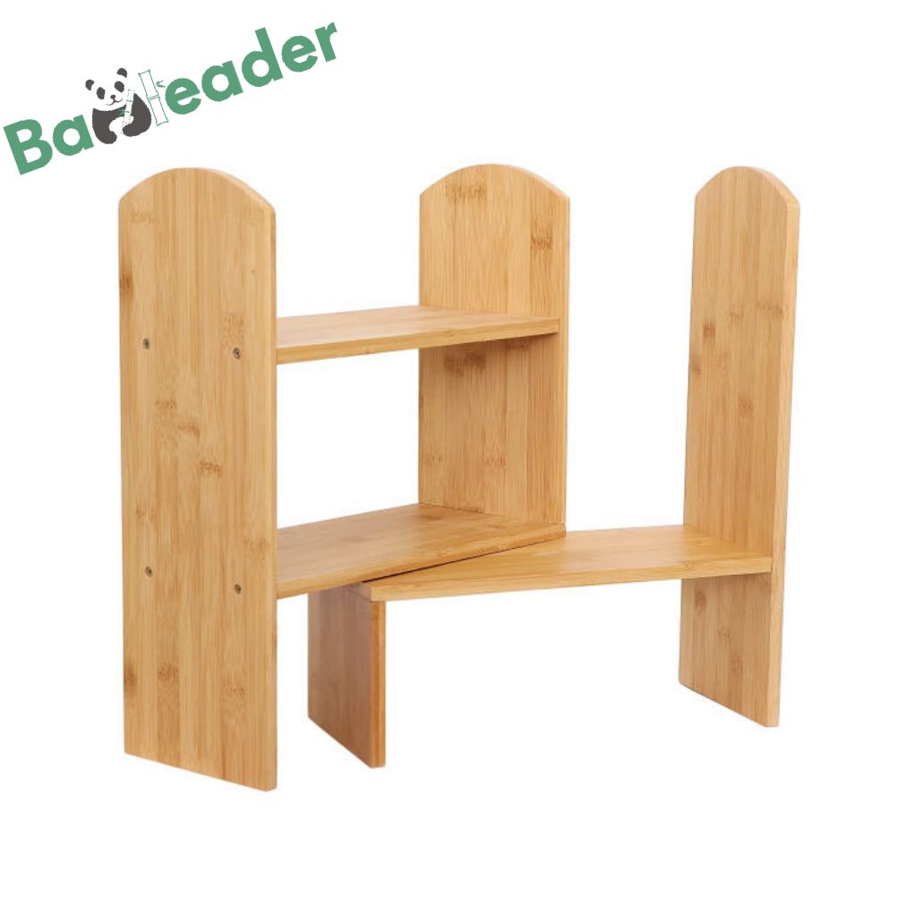 High Quality Modern Adjustable Multifunctional Bamboo Countertop Bookcase Office Supplies 2-Tier Retractable Desktop Bookshelf