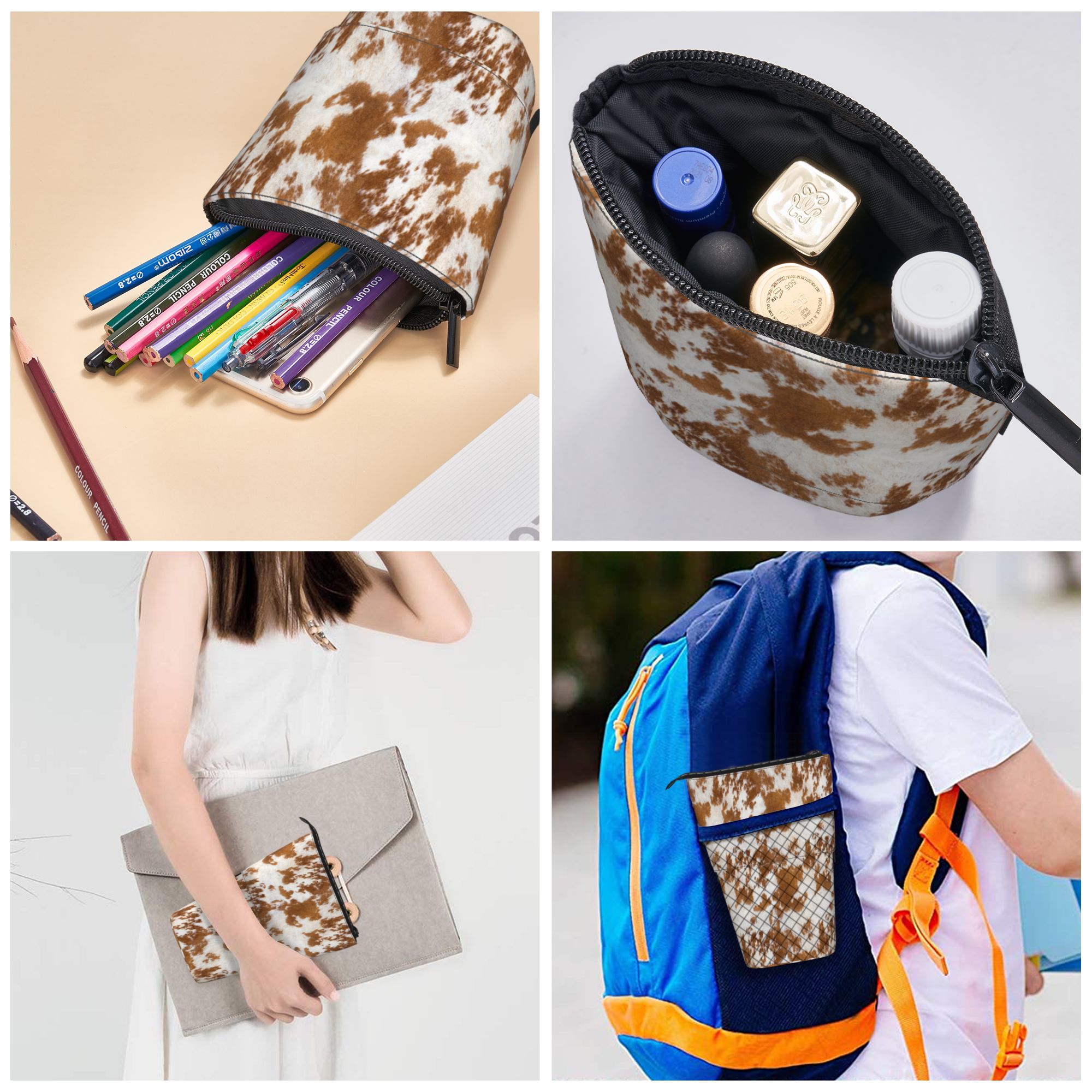 Custom/Wholesale Cow Print Telescopic Pen Holder Standing Pencil Case Desktop Storage Organizer for Office detail
