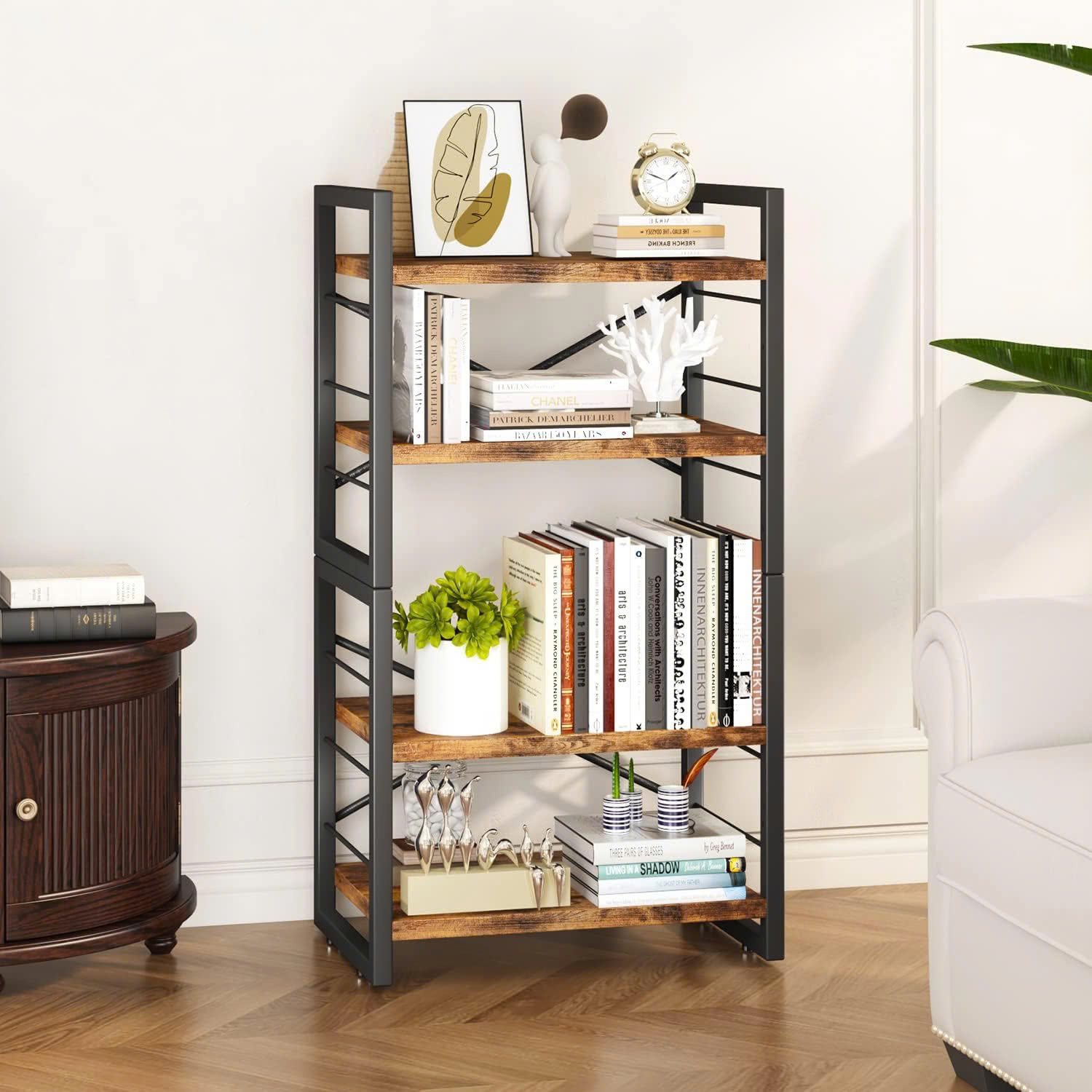 4-Tier Desk Hutch & Bookshelf, Stackable Organizer for Desktop, Living Room, Bedroom.