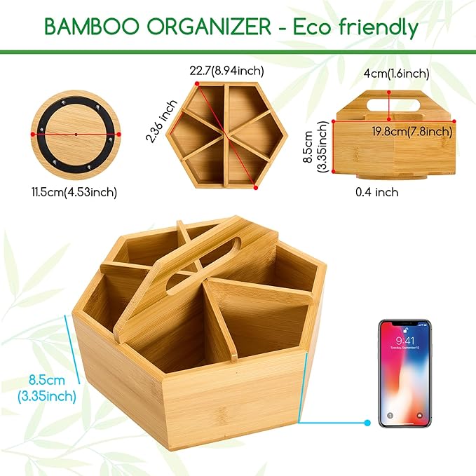 Bamboo Rotating Art Supplies Desktop Organizer: Desk Pen and Pencil Holder Colored Pencils for Offices, Schools, and Classrooms. product view