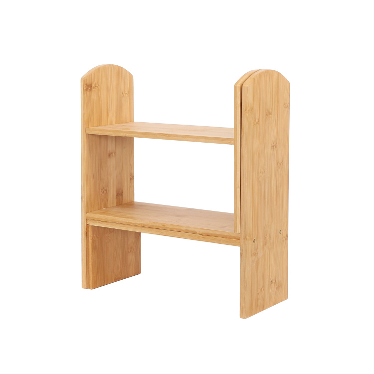 High Quality Modern Adjustable Multifunctional Bamboo Countertop Bookcase Office Supplies 2-Tier Retractable Desktop Bookshelf detail