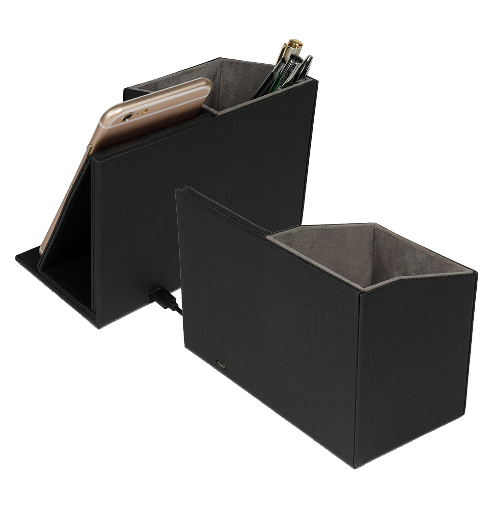 2020 Newest Leather Pen Holder Wireless Charging Box with MICR USB Port Eco-friendly Office Desktop Stationery Organizer detail