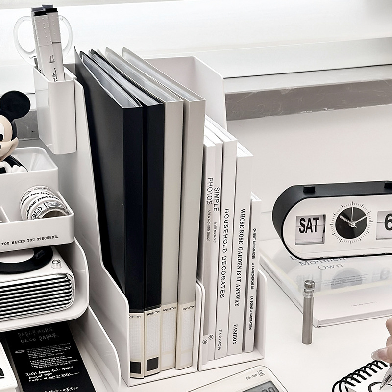 Multifunctional Plastic Desktop Organizer Space-Saving Storage Bookshelf and File Box for Home or Office product view