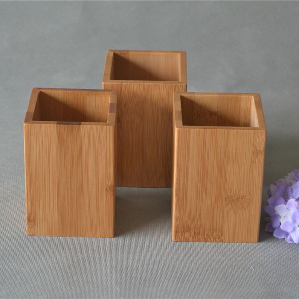 Bamboo Wood Modern Handmade Desk Pen Pencil Holder Boxes Stand Multi-Purpose Use Single Tier Storage Organizer product view