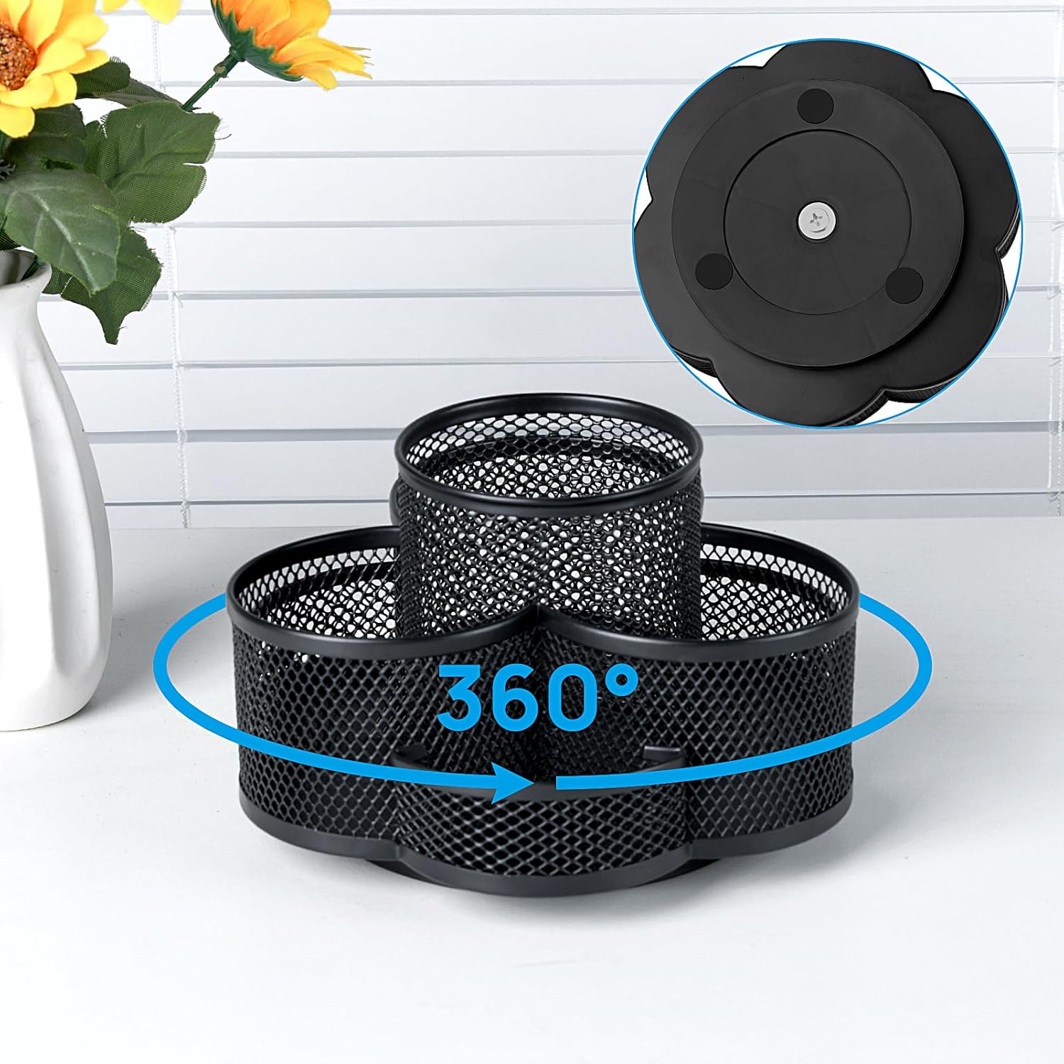 Office Black 360 Rotating Pencil Holder Pen Holder Cup Holder for Desk Office Accessories detail