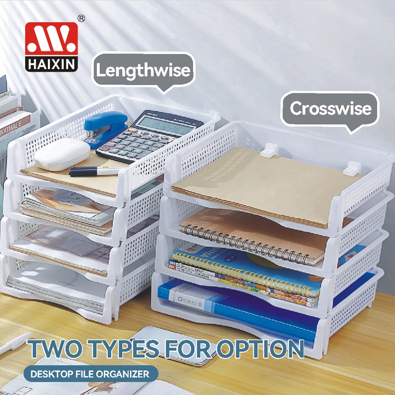 Haixin Mesh Collection Plastic Stackable Office Desk File Rack Stationery Organizer Paper Tray Holders Documents Storage Basket product view