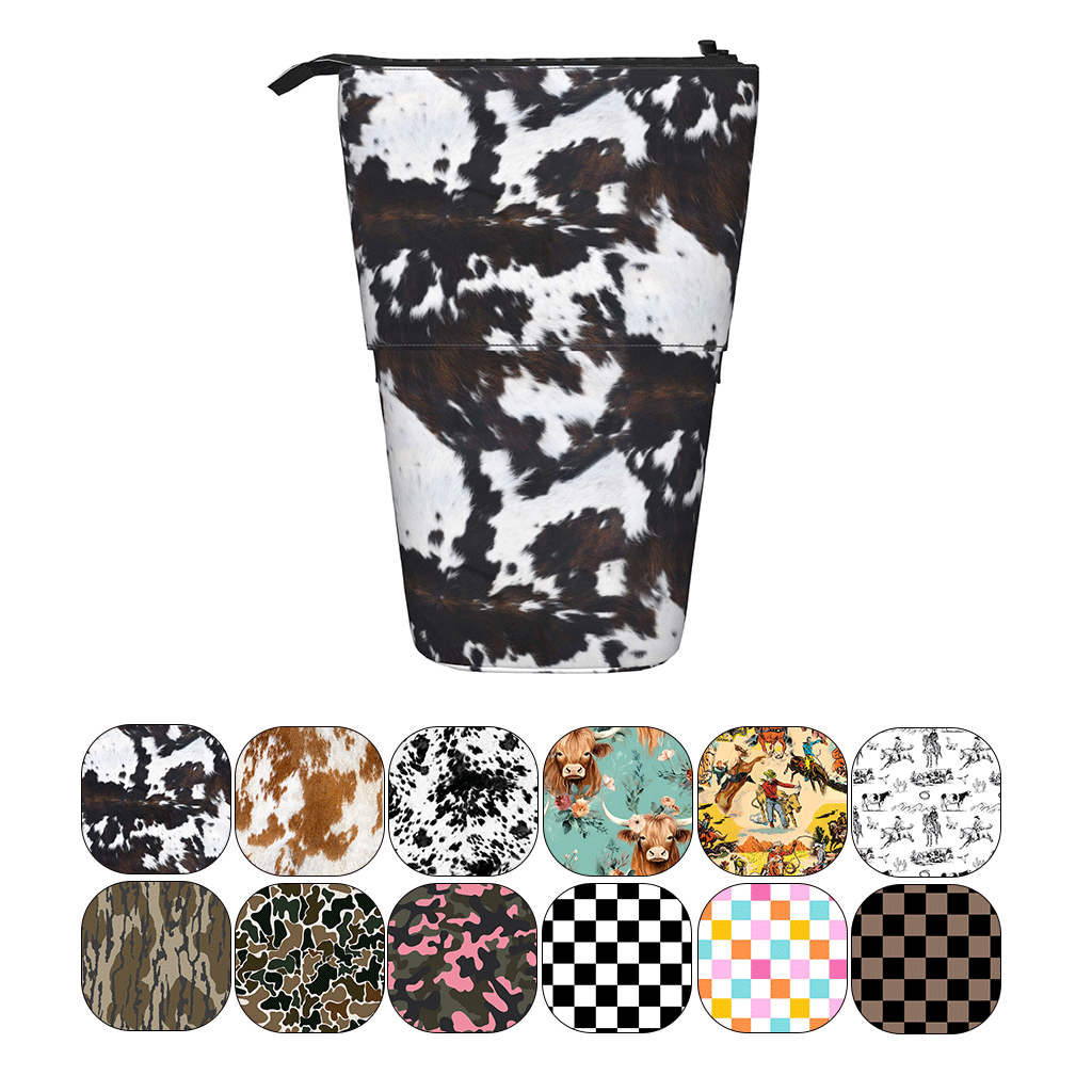 Custom/Wholesale Cow Print Telescopic Pen Holder Standing Pencil Case Desktop Storage Organizer for Office detail