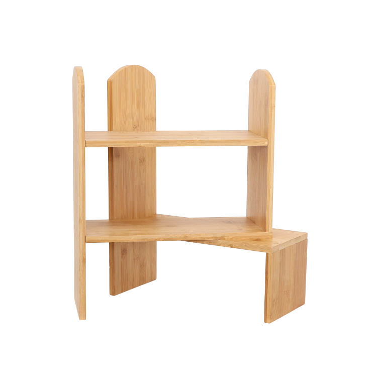 High Quality Modern Adjustable Multifunctional Bamboo Countertop Bookcase Office Supplies 2-Tier Retractable Desktop Bookshelf detail