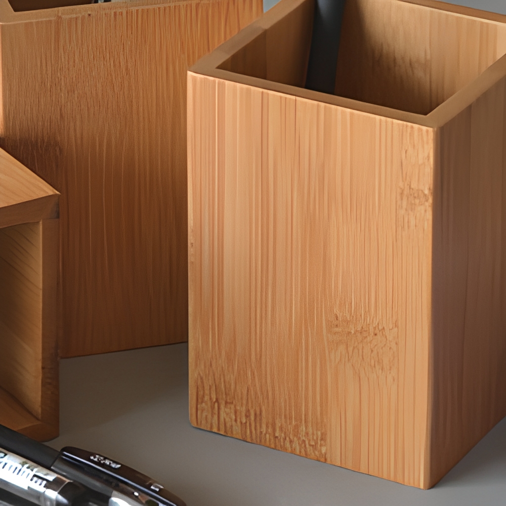 Bamboo Wood Modern Handmade Desk Pen Pencil Holder Boxes Stand Multi-Purpose Use Single Tier Storage Organizer detail