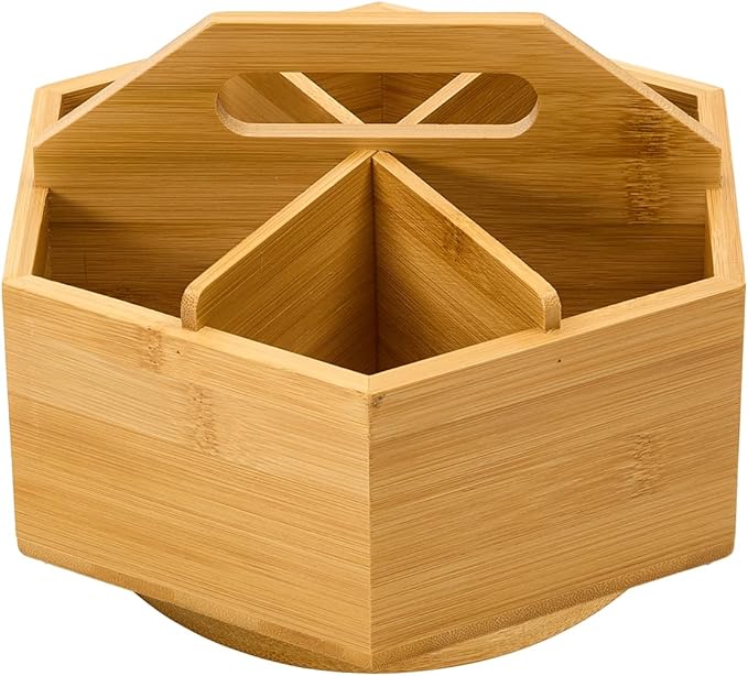Bamboo Rotating Art Supplies Desktop Organizer: Desk Pen and Pencil Holder Colored Pencils for Offices, Schools, and Classrooms.