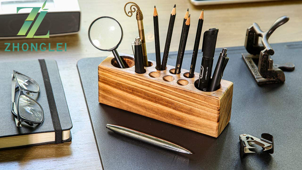 Rustic Wooden Pencil Holder, Fountain Pen Holder, Office Pens Holder for Desk detail