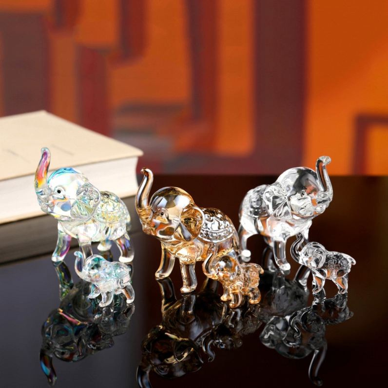 Transparent Handcrafted Crystal Engraved Elephant Sculpture Luxury Minimalist Design Desktop Accent Piece Bookshelf Cabinet product view