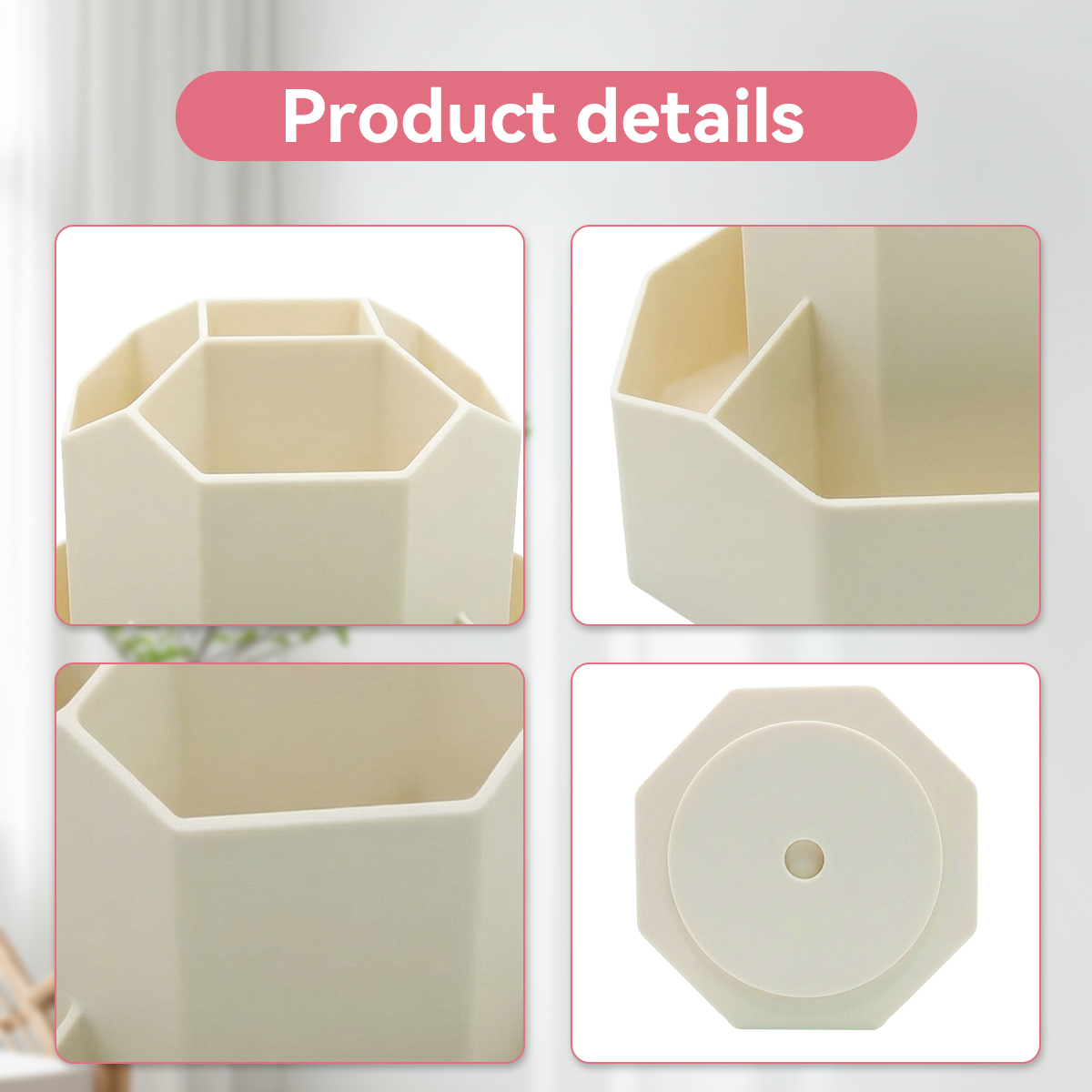 360 Degree Rotating Desk Pen Holder Multi Compartment Plastic Stationery Organizer Office Classroom Storage Caddy Clock Function detail