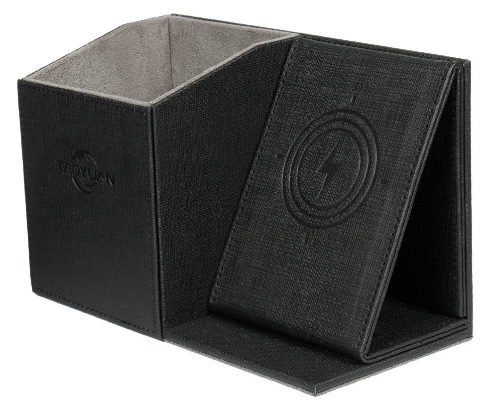 2020 Newest Leather Pen Holder Wireless Charging Box with MICR USB Port Eco-friendly Office Desktop Stationery Organizer detail