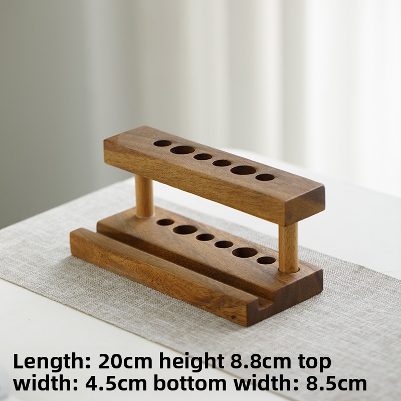Custom Wood 2-tier Standing Pen Holder Desktop Tubular Penrack Multi-hole Phone and Pen Stationery Storage Rack for Office product view