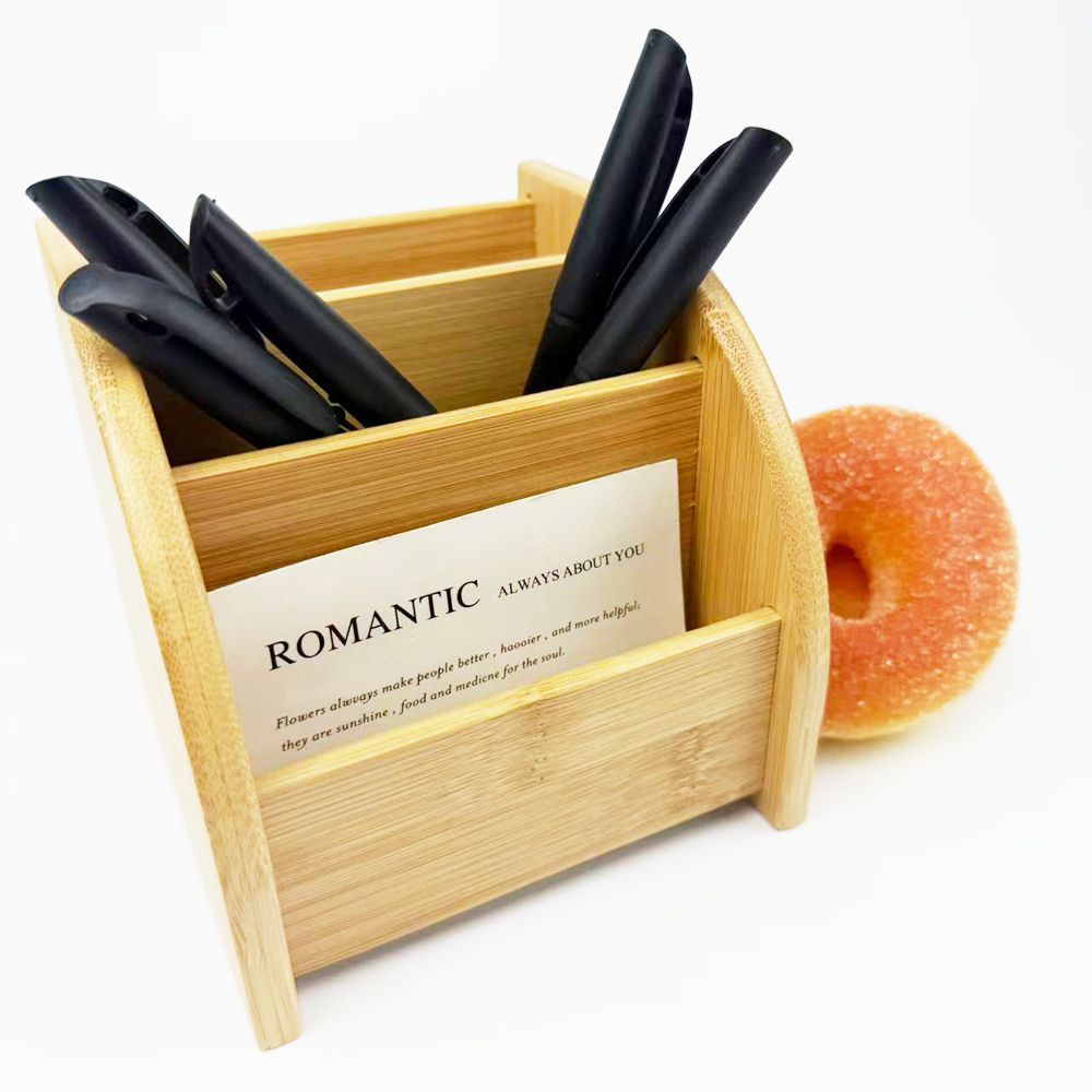 Multifunctional minimalist office desk bamboo pen holder desktop storage box remote control stand detail