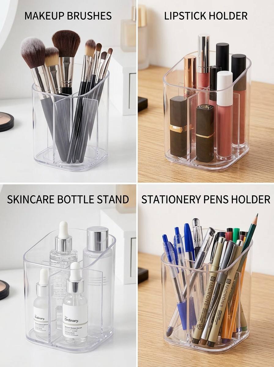 Large Capacity 360 Degree Rotating Marker Organizer Single PS Pen Holders for Office Storage Desk Arrangement Box Made PS detail