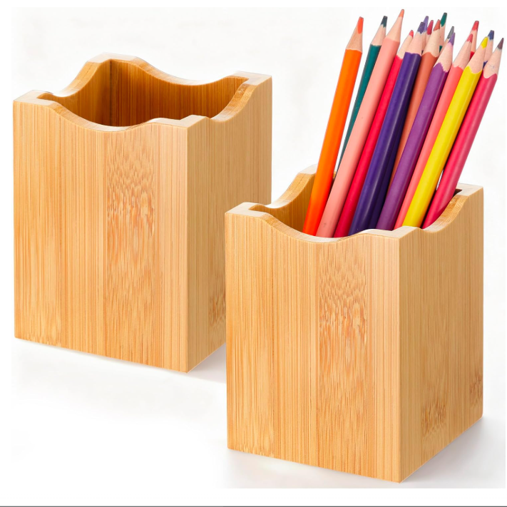 Modern Bamboo Wood Desk Pen Pencil Holder Stand Multi Purpose Use Bamboo Office Pencil Cup Pot Desk Organizer detail