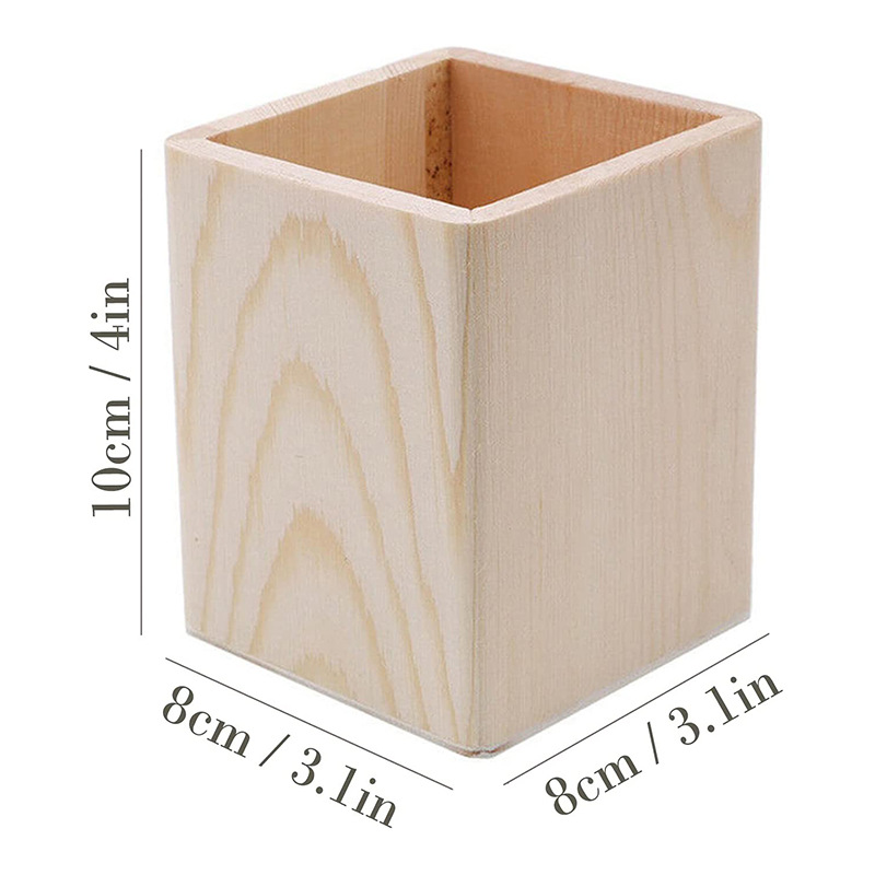 Customizable Solid Wood Pen Holder | Modern White DIY Painted Single Storage Organizer | Logo Print Available for Home Office detail